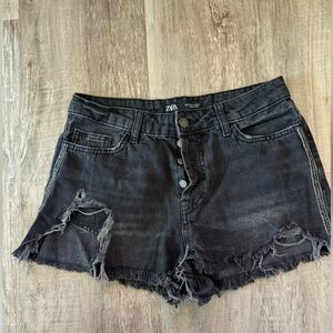 Zara Charcoal Distressed Jean Shorts